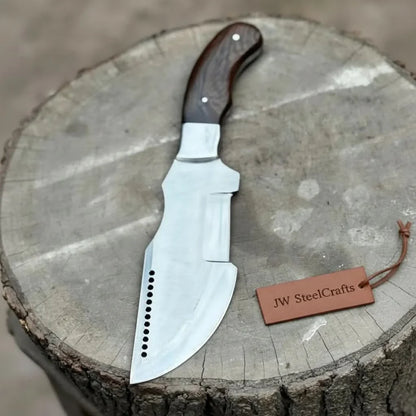 Handmade Carbon Steel Tracker Knife – Ram Horn or Wendi Wood Handle | Heavy Duty Hunting & Camping Knife | JW SteelCrafts