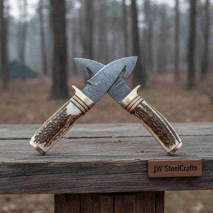 Gut Hook Skinner Knives Pair stag handle