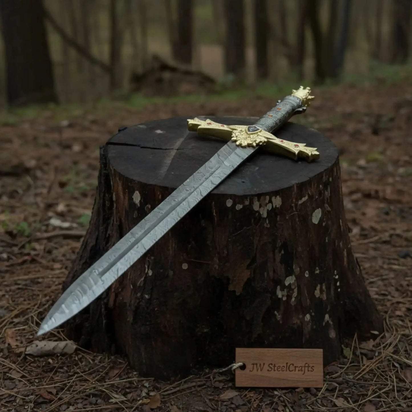 Handmade Golden Crusade Authentic Crusader Replica Sword in Damascus Steel with Crossguard