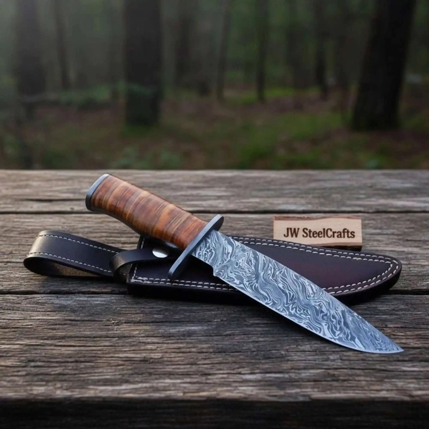 Custom Damascus Utility Bowie Knife Handmade