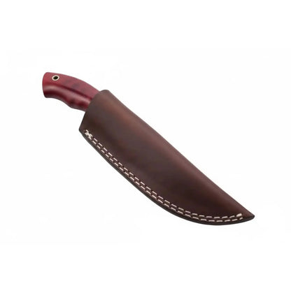 Damascus Trailing Point Skinner Knife with Red Wood Handle – 9 Inch Overall