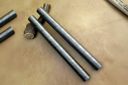 Set of 2 Handmade Damascus Steel Round Rods 10 Inch for Rings Guards and Jewelry Making