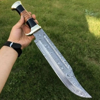 Dundee Clip Point Bowie Knife – Handmade 17 Inch Frontier Blade, Damascus or High Polish Steel | JW SteelCrafts