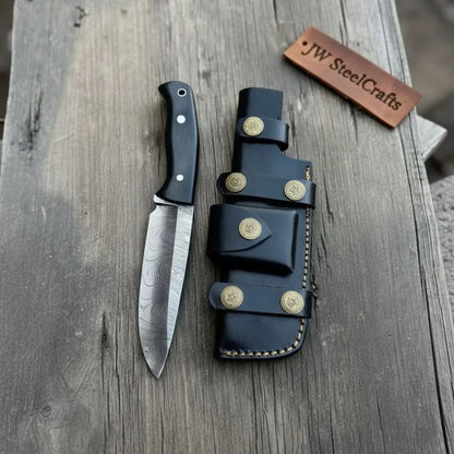 Handcrafted Hunting Knife – Walnut Wood or Black Micarta Handle | Full Tang with Leather Sheath