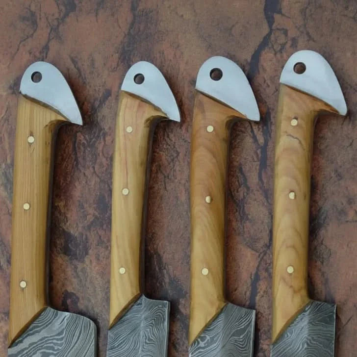 Damascus Kitchen Knife Set of 4 - Hand-Forged Full Tang Blades
