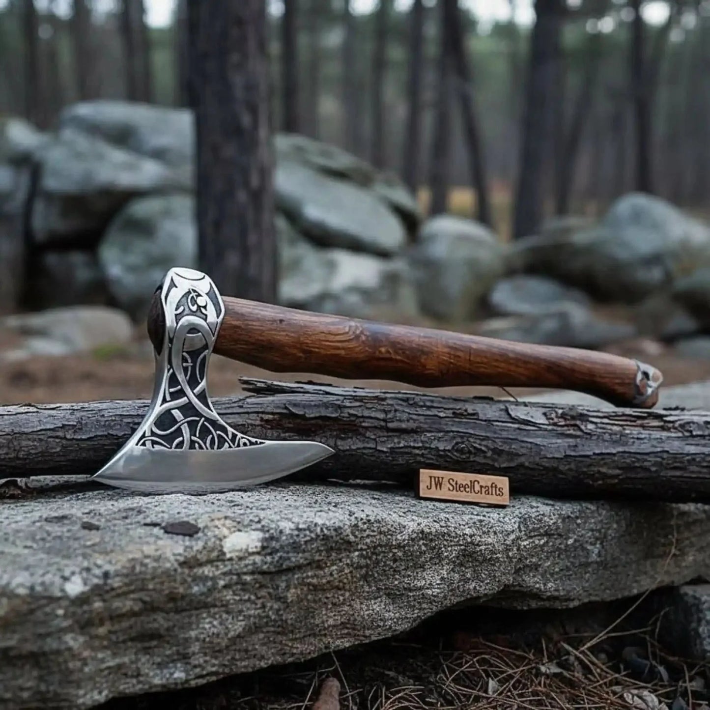 Beautiful handmade steel axe with wood handle