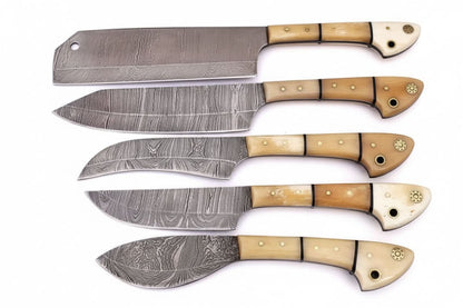 EST Custom Handmade Damascus Steel Beautiful 5Pcs. Kitch DK-0011