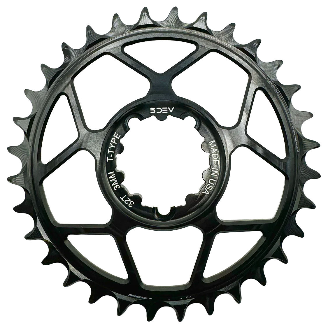 5DEV T-Type Direct Mount Chainring - 30t 3-Bolt 3mm Offset Aluminum Black