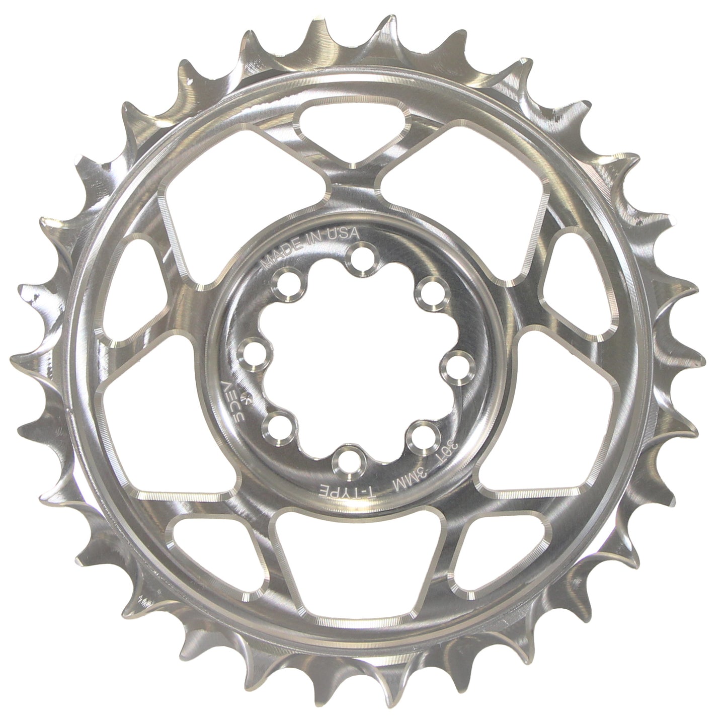 5DEV T-Type Direct Mount  Chainring - 30t 8-Bolt 3mm Offset Aluminum Raw