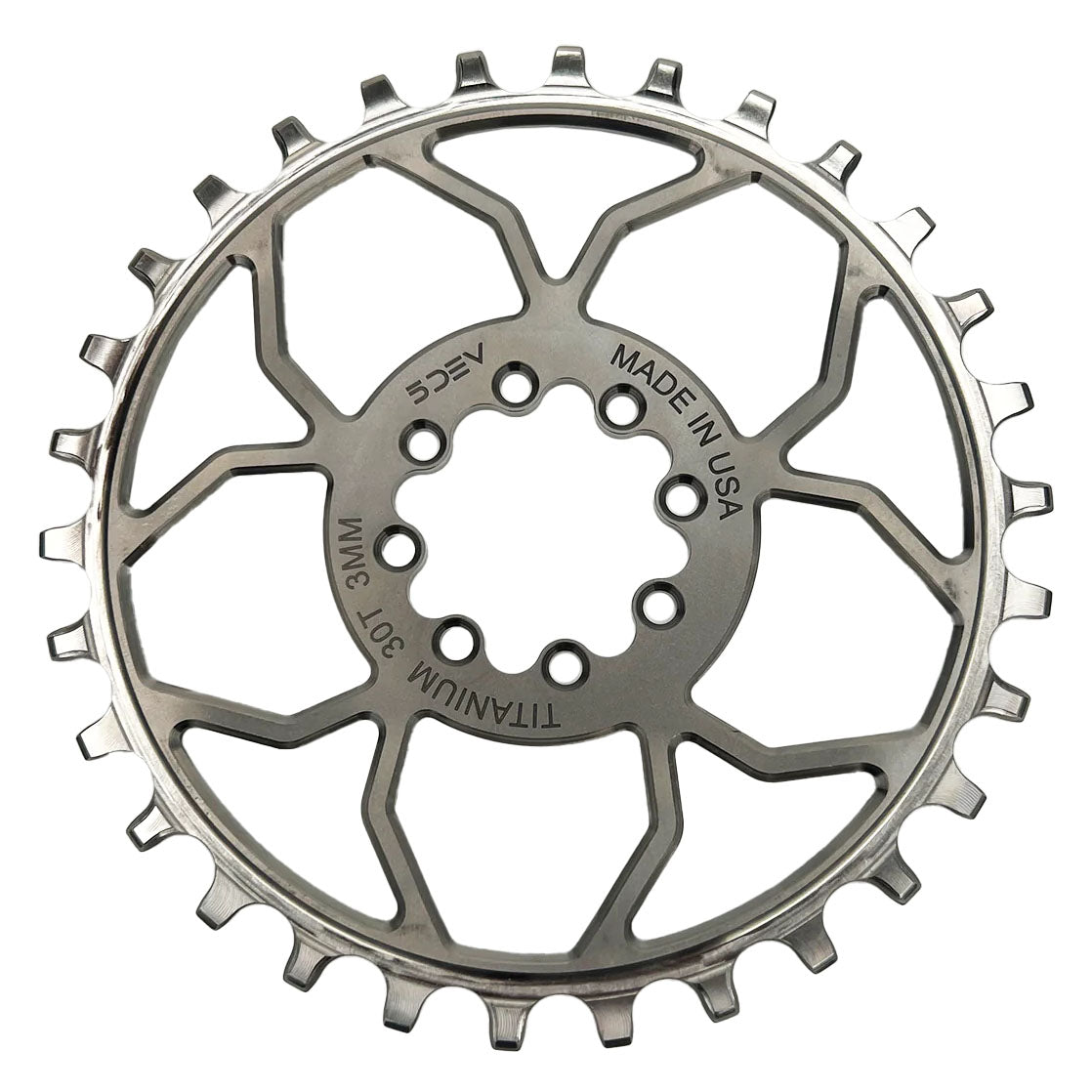 5DEV Titanium T-Type Direct Mount Chainring - 32t 8-Bolt 3mm Offset Raw Ti