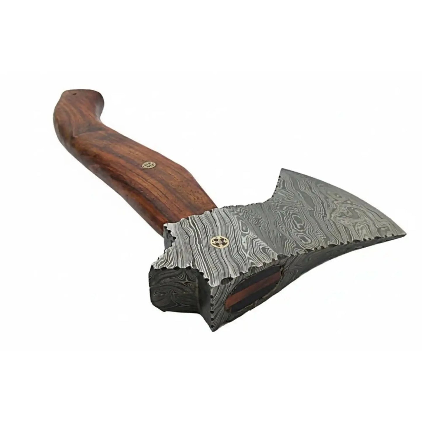 Handmade Damascus Camp Axe with Mosaic Pin and Rosewood Handle