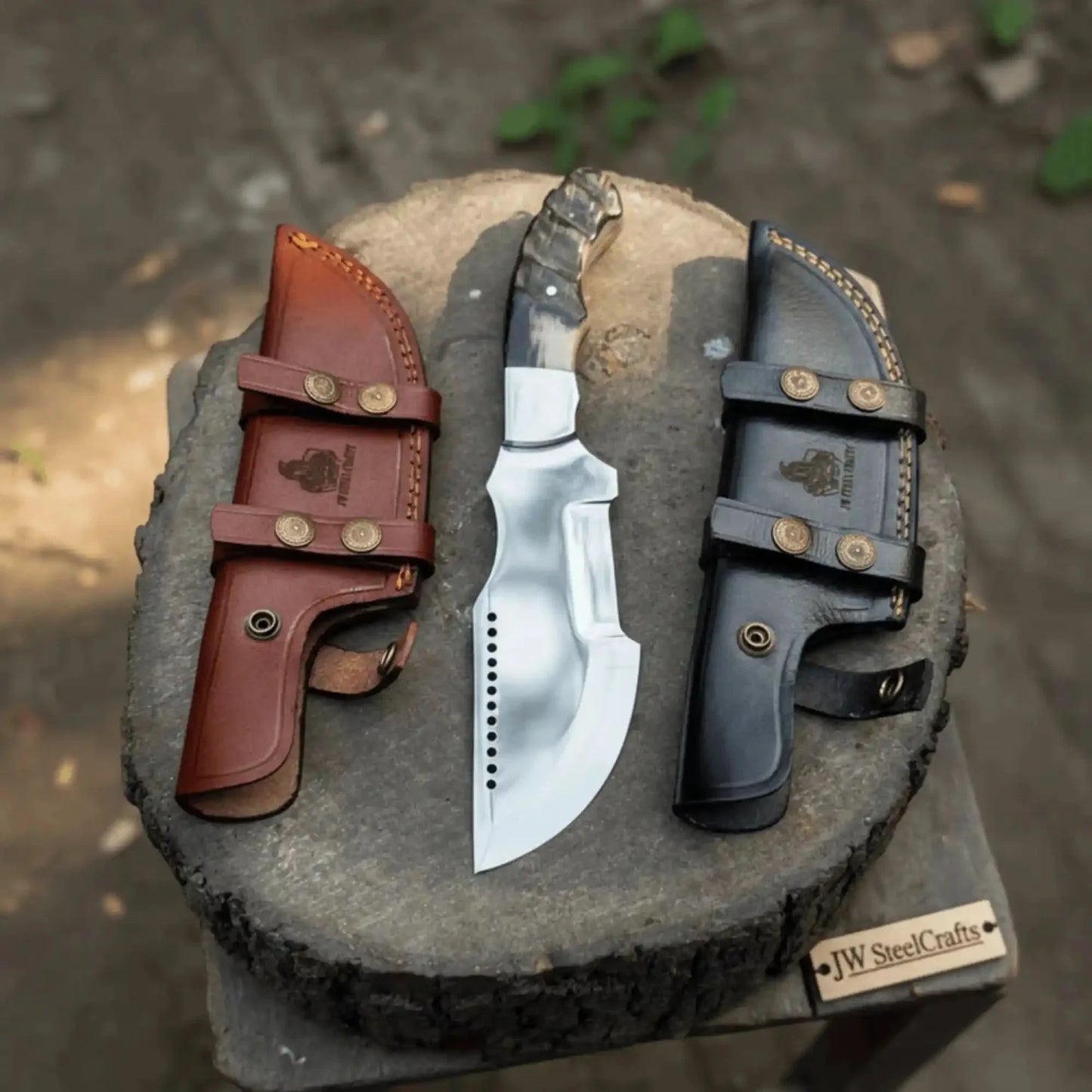 Handmade Carbon Steel Tracker Knife – Ram Horn or Wendi Wood Handle | Heavy Duty Hunting & Camping Knife | JW SteelCrafts