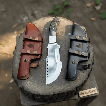 Handmade Carbon Steel Tracker Knife – Ram Horn or Wendi Wood Handle | Heavy Duty Hunting & Camping Knife | JW SteelCrafts