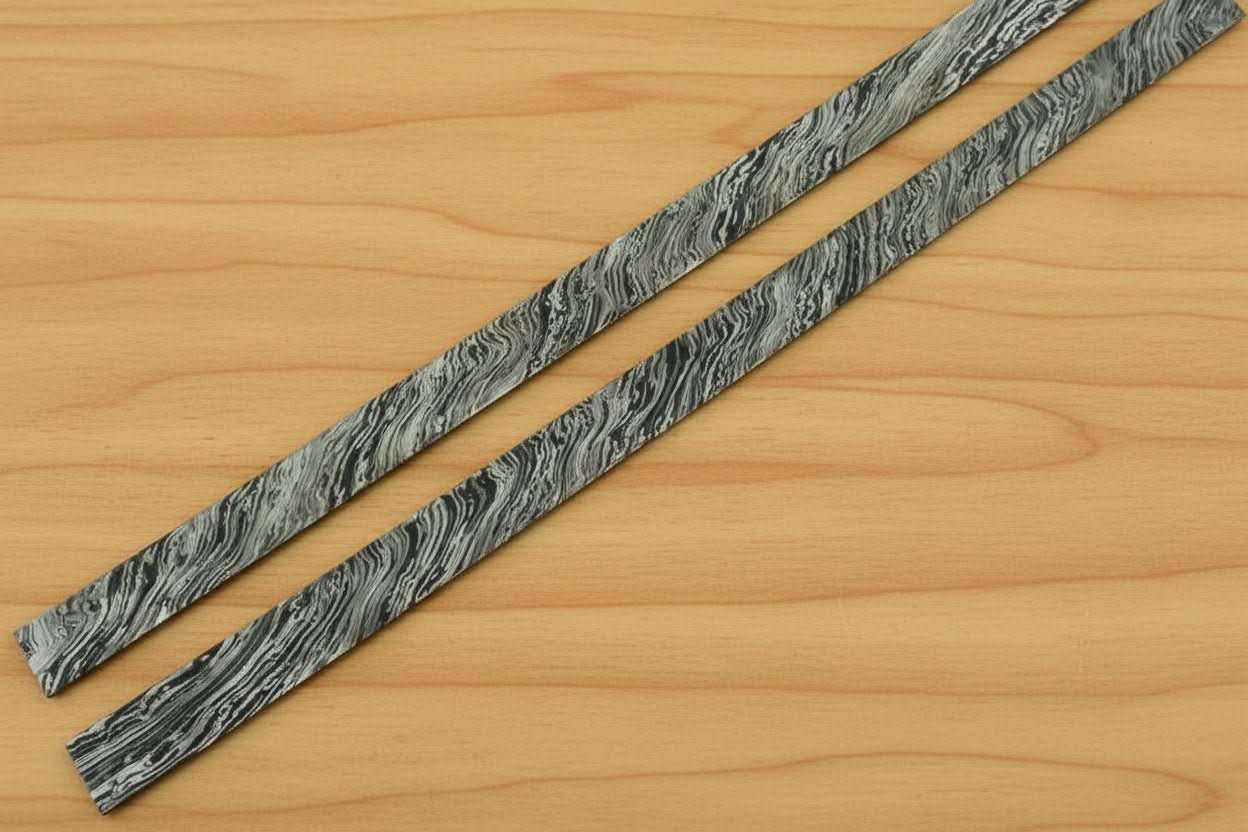 20 Inch Damascus Steel Billet Bar Pair 1.5 Inch Wide Pattern Welded Stock for Knife Blades and Tool Making