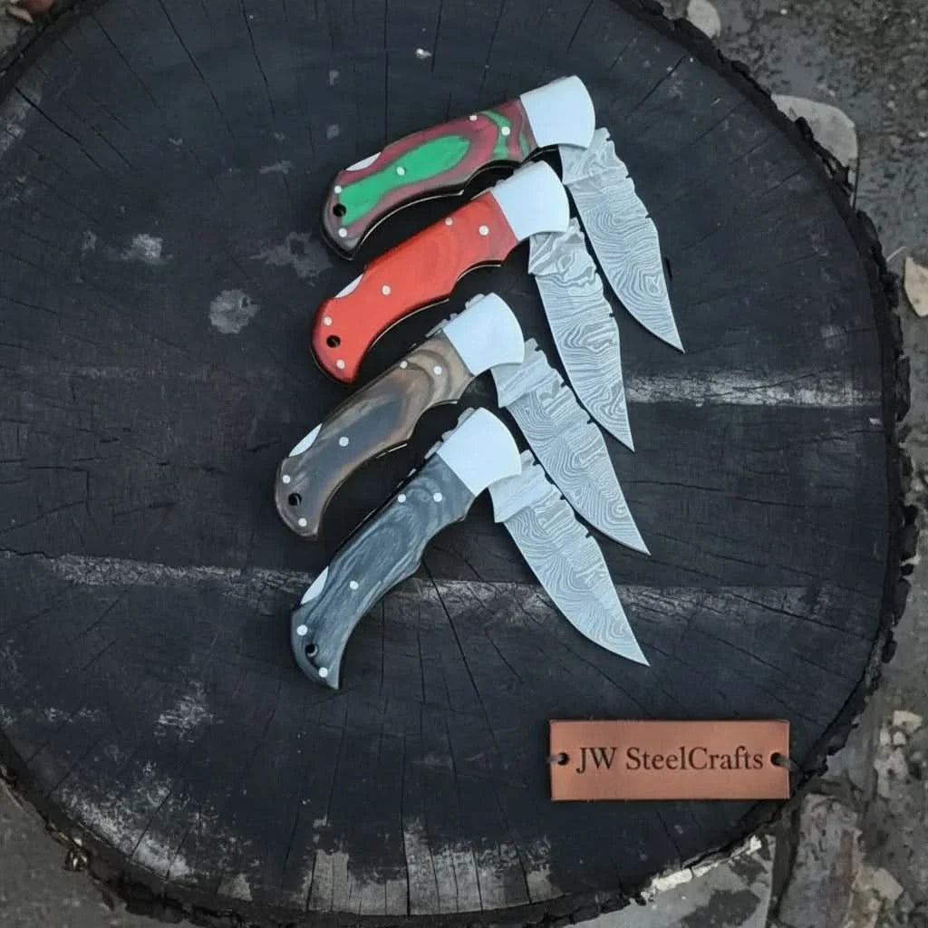 Handmade Damascus Steel Folding Knife – 4 Premium Handle Variations