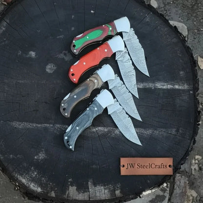 Handmade Damascus Steel Folding Knife – 4 Premium Handle Variations