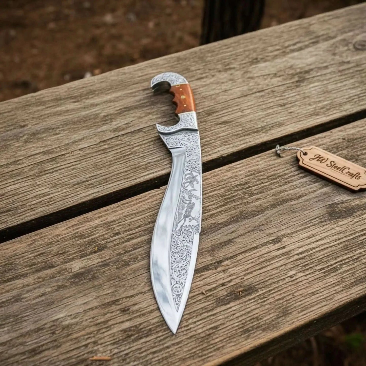 Frontier Bowie Knife Hand Engraved D2 Steel Blade Trailing Point Custom Handmade by JW SteelCrafts