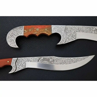 Frontier Bowie Knife Hand Engraved D2 Steel Blade Trailing Point Custom Handmade by JW SteelCrafts
