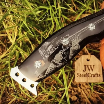 Frontier Persian Clip Point Bowie Knife Engraved D2 Steel Fixed Blade