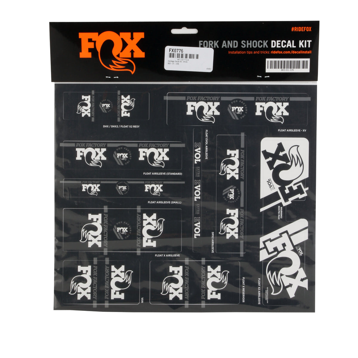 Fox Shox Heritage Decal Kit White