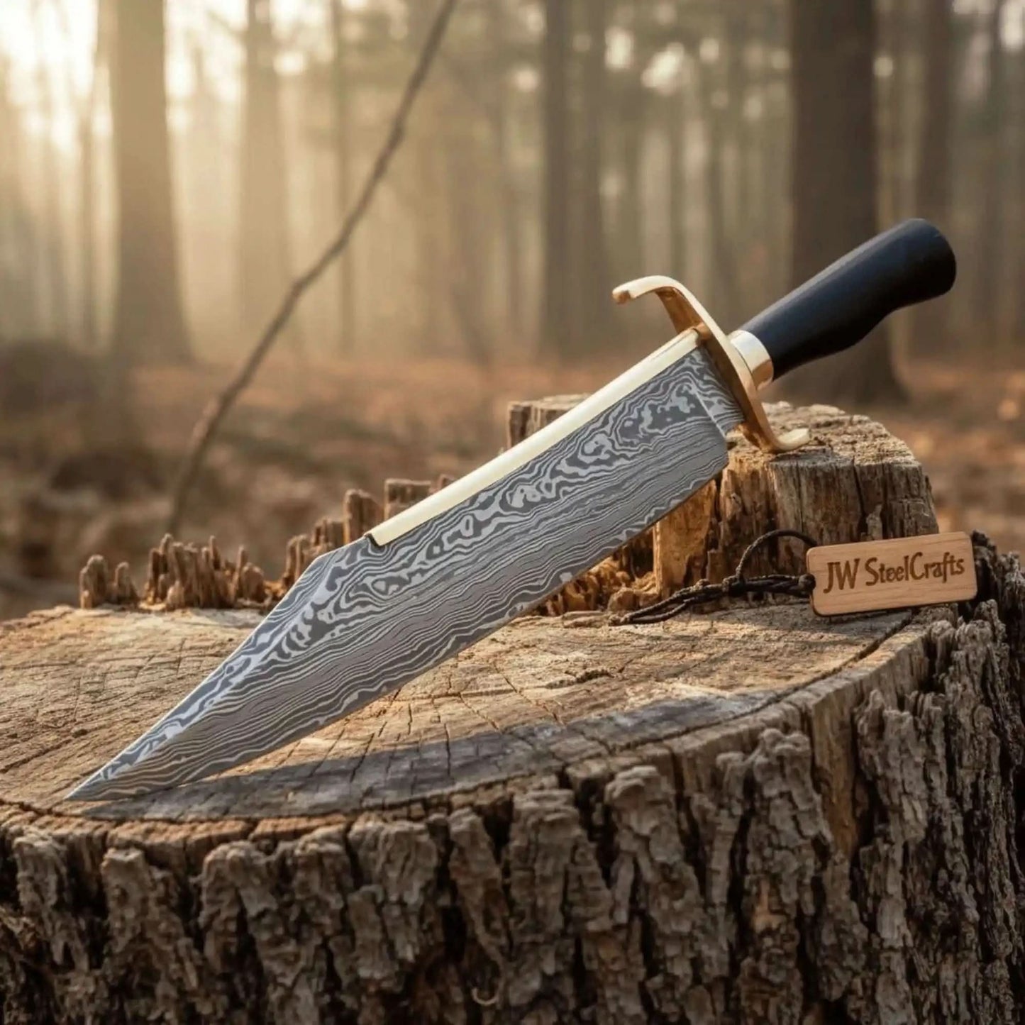 Handmade Frontier Clip Point Bowie Knife Damascus Steel or Mirror Polished Carbon Steel | JW SteelCrafts