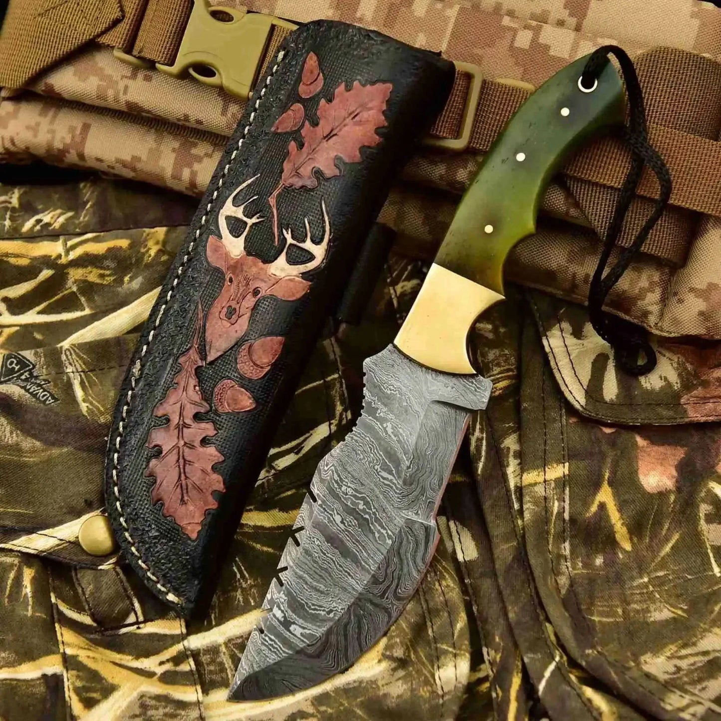 Damascus Steel Tracker Knife – Multiple Handle Colors | JW SteelCrafts