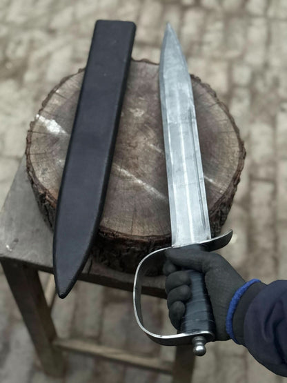 Hand-Forged Carbon Steel Long Blade with Guard | Wrapped Grip | Leather Cover Included