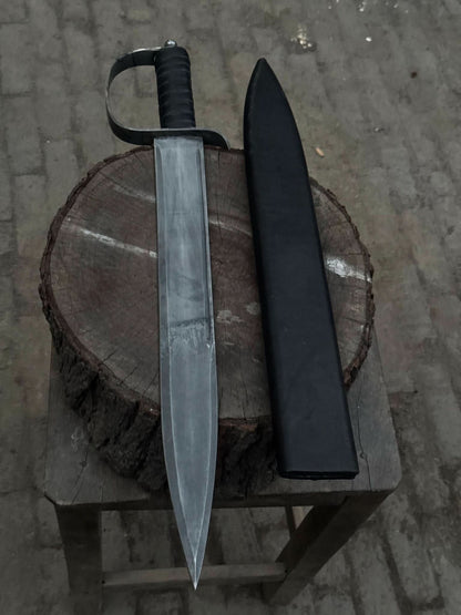 Hand-Forged Carbon Steel Long Blade with Guard | Wrapped Grip | Leather Cover Included