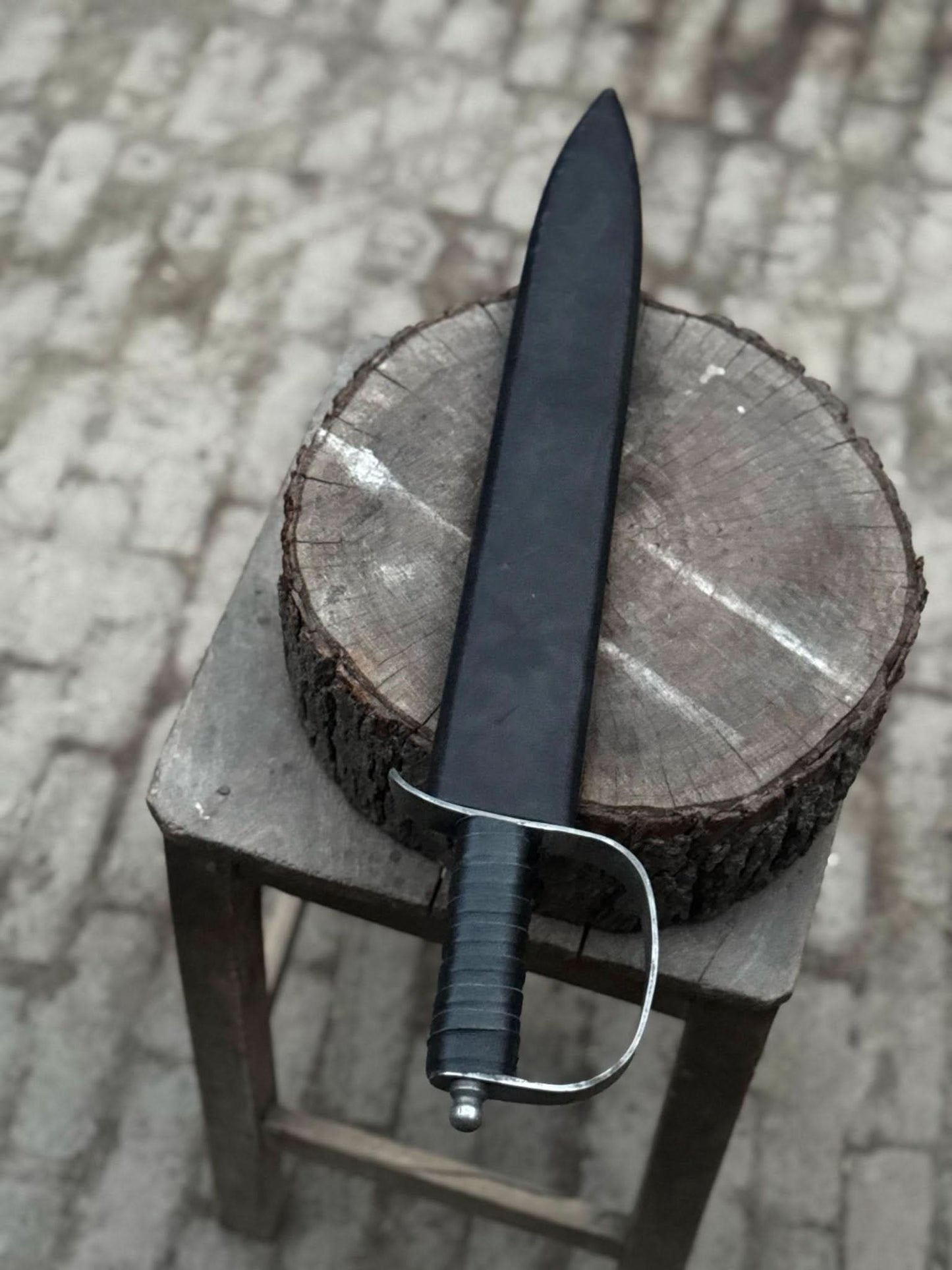 Hand-Forged Carbon Steel Long Blade with Guard | Wrapped Grip | Leather Cover Included