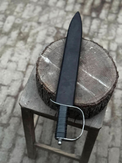 Hand-Forged Carbon Steel Long Blade with Guard | Wrapped Grip | Leather Cover Included