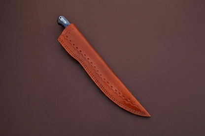 Handcrafted Damascus Steel Fish Fillet Knife with Blue Pakka Wood Handle and Leather Sheath