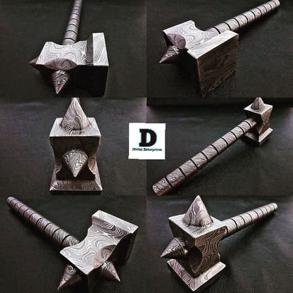 Hand made Damascus steel viking hammer Divine Enterprises