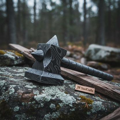 Hand made damascus steel viking hammer