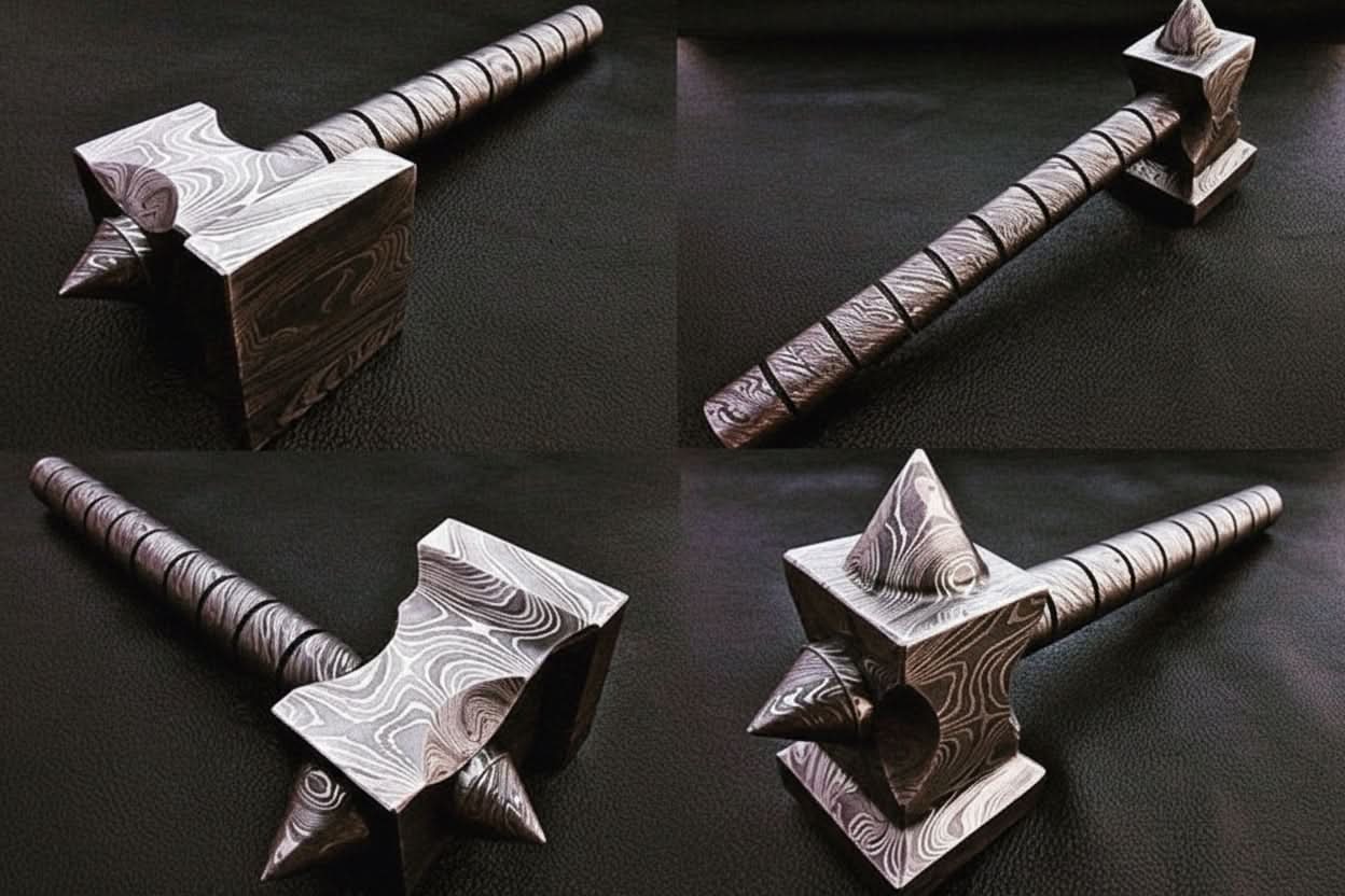 Hand made damascus steel viking hammer