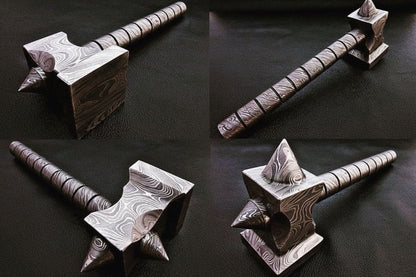 Hand made damascus steel viking hammer