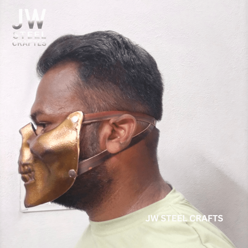Handmade Metallic Half Face Mask | Golden Cast Art Mask for Display