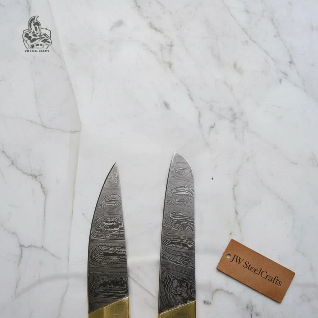 Custom Made Chef Knife Set with 4-Piece Damascus Blades and Chevron Wood Handles