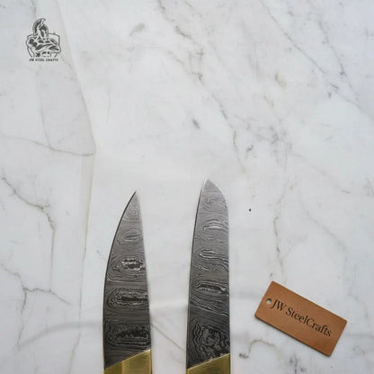Custom Made Chef Knife Set with 4-Piece Damascus Blades and Chevron Wood Handles