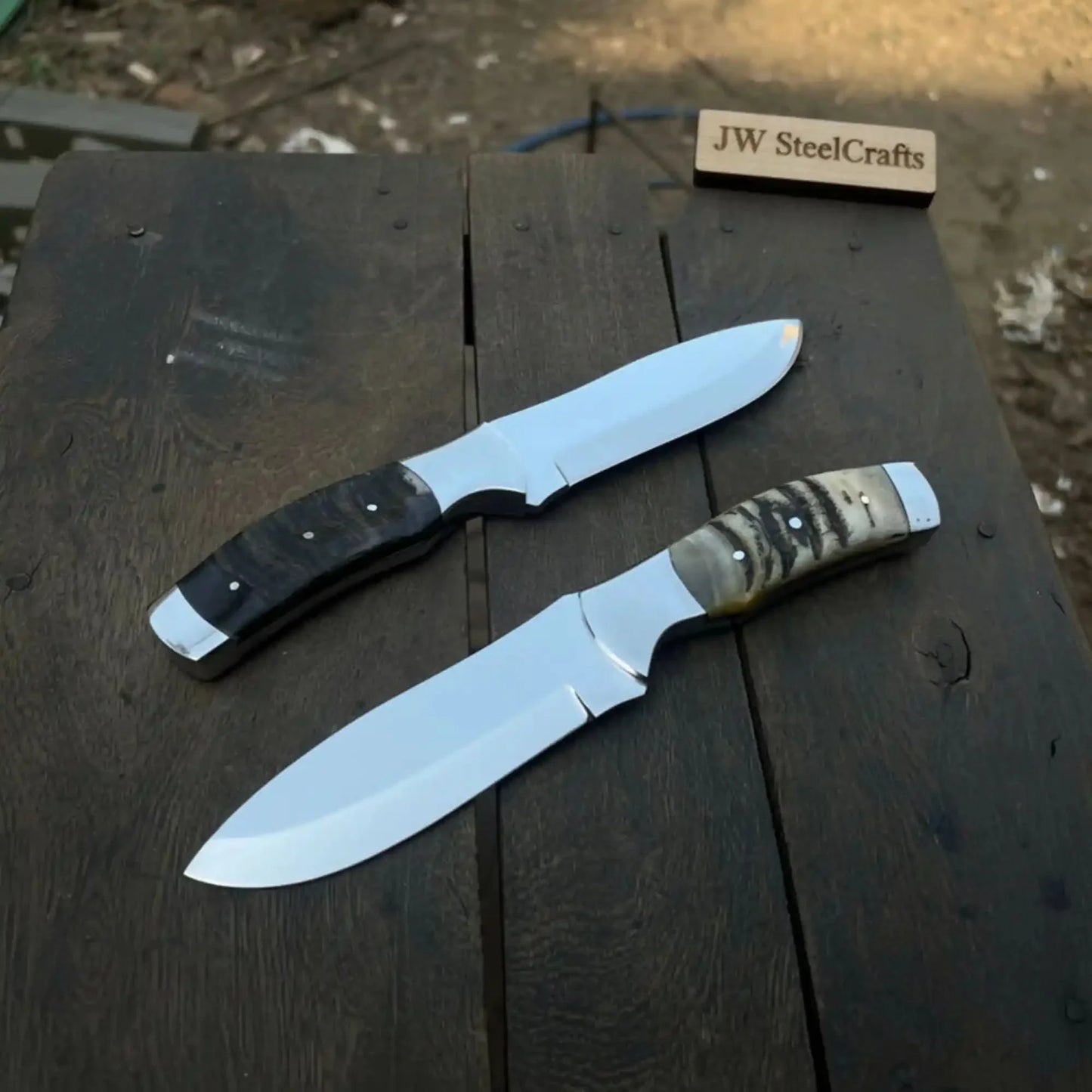 Bushcraft Knives Handcrafted D2 Steel Fixed Blade Set with Ram Horn Handles