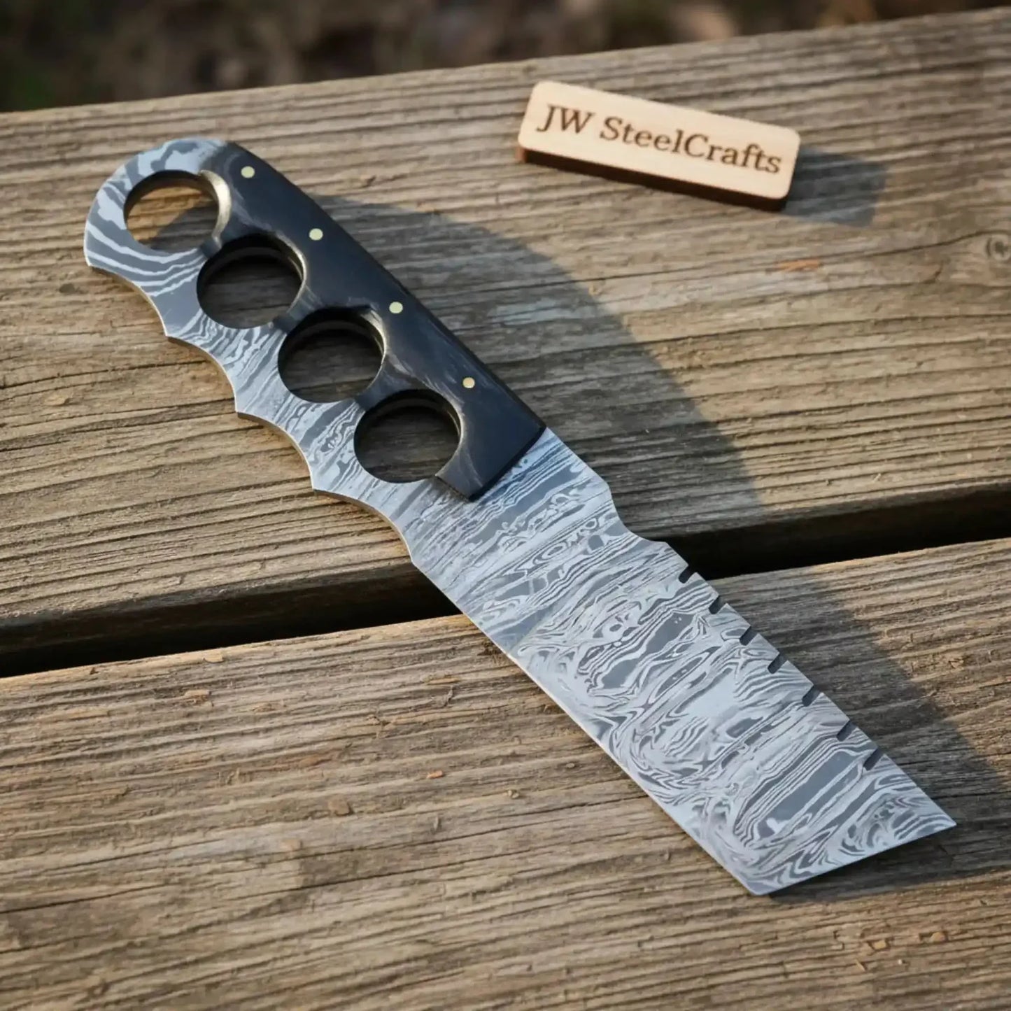 Handcrafted Damascus Utility Push Knife with Black Resin Handle