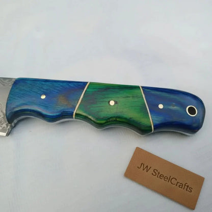 11.5 Inch Damascus Steel Fillet Knife with Two-Tone Colored Wood Handle | JW SteelCrafts