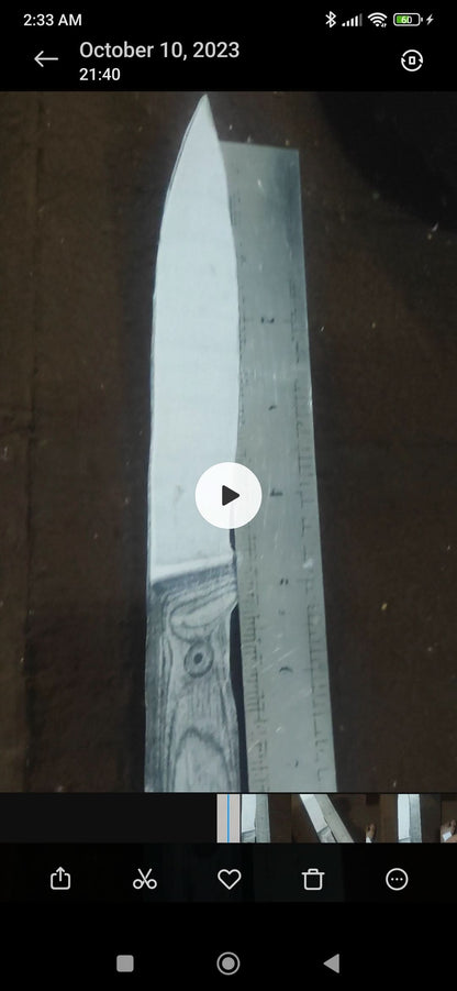 Handmade Damascus Fixed Blade Knife — Full Tang, Leather Sheath