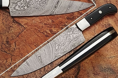 Handcrafted Damascus Steel Chef Knife, Black Resin Handle, Japanese Kitchen Blade by JW SteelCrafts