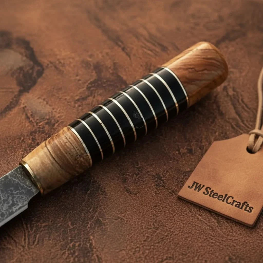Damascus Kiritsuke Gyuto Chef Knife 12” – Olive Wood & Black Resin Handle with Brass Spacers | Full Tang Japanese Hybrid Knife