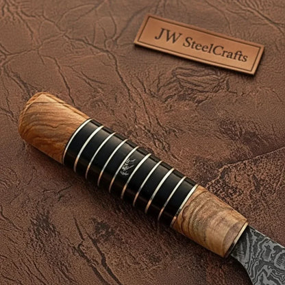 Damascus Kiritsuke Gyuto Chef Knife 12” – Olive Wood & Black Resin Handle with Brass Spacers | Full Tang Japanese Hybrid Knife