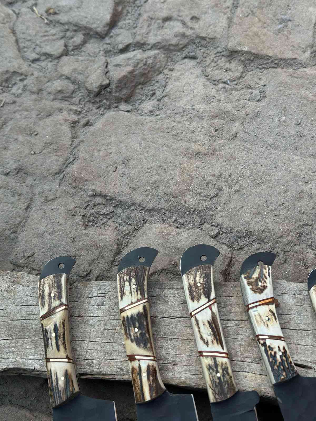 Handmade Hammered Chef Knife Set with Stag Antler Handles | 5-Piece Kitchen Knife Set