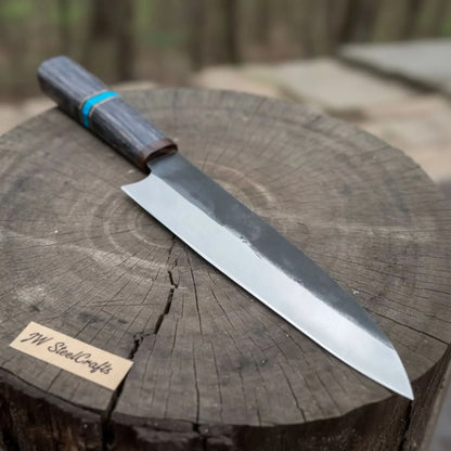 Japanese Gyuto Chef Knife 8” – Kurouchi Finish Blade with Wa Handle, Traditional Meiji Style