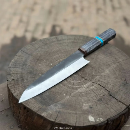 Japanese Gyuto Chef Knife 8” – Kurouchi Finish Blade with Wa Handle, Traditional Meiji Style