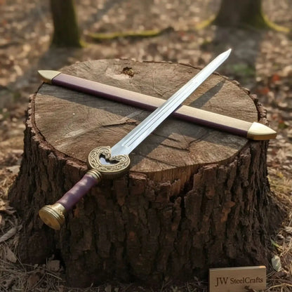 Handmade Medieval Knight Sword Replica | Polished Carbon Steel, Leather Handle & Wooden Scabbard