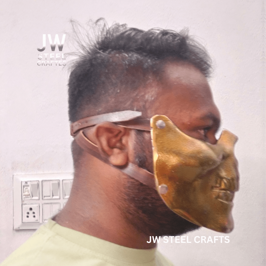 Handmade Metallic Half Face Mask | Golden Cast Art Mask for Display